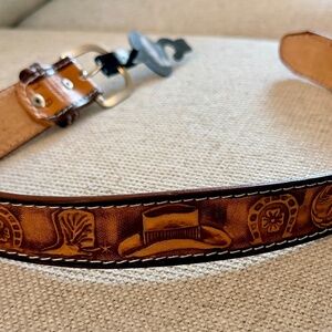 Texas Gold Western Tooled Leather Belt Cowboy Horse Boots Hat Size 18